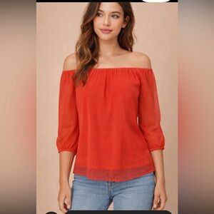 B sharp Orange red off the shoulder long sleeve top  S.